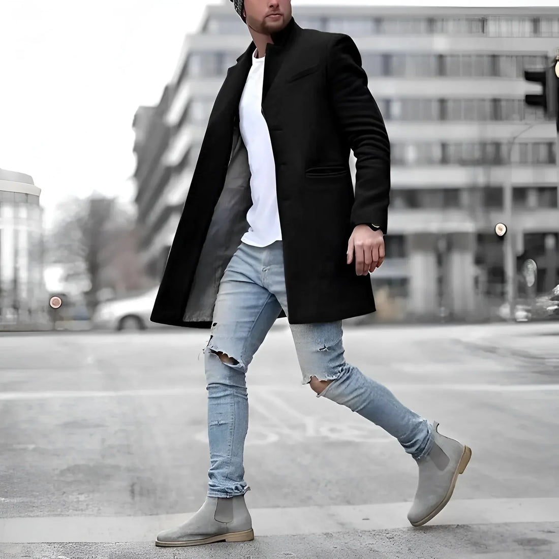 James Men's Long Wool Duster Coat – Elegant Warm Timeless Style