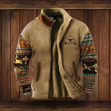 Noah Men's Western Style Jacket – Fleece Lining with Patterned Winter Comfort
