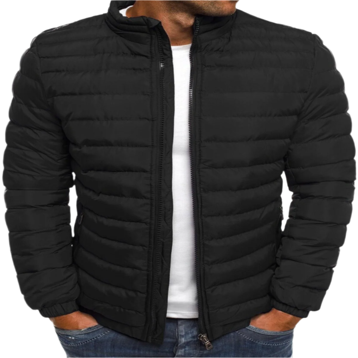 Manuel Men's Quilted Jacket – Light Straight Cut with Stand-Up Collar and Zipper
