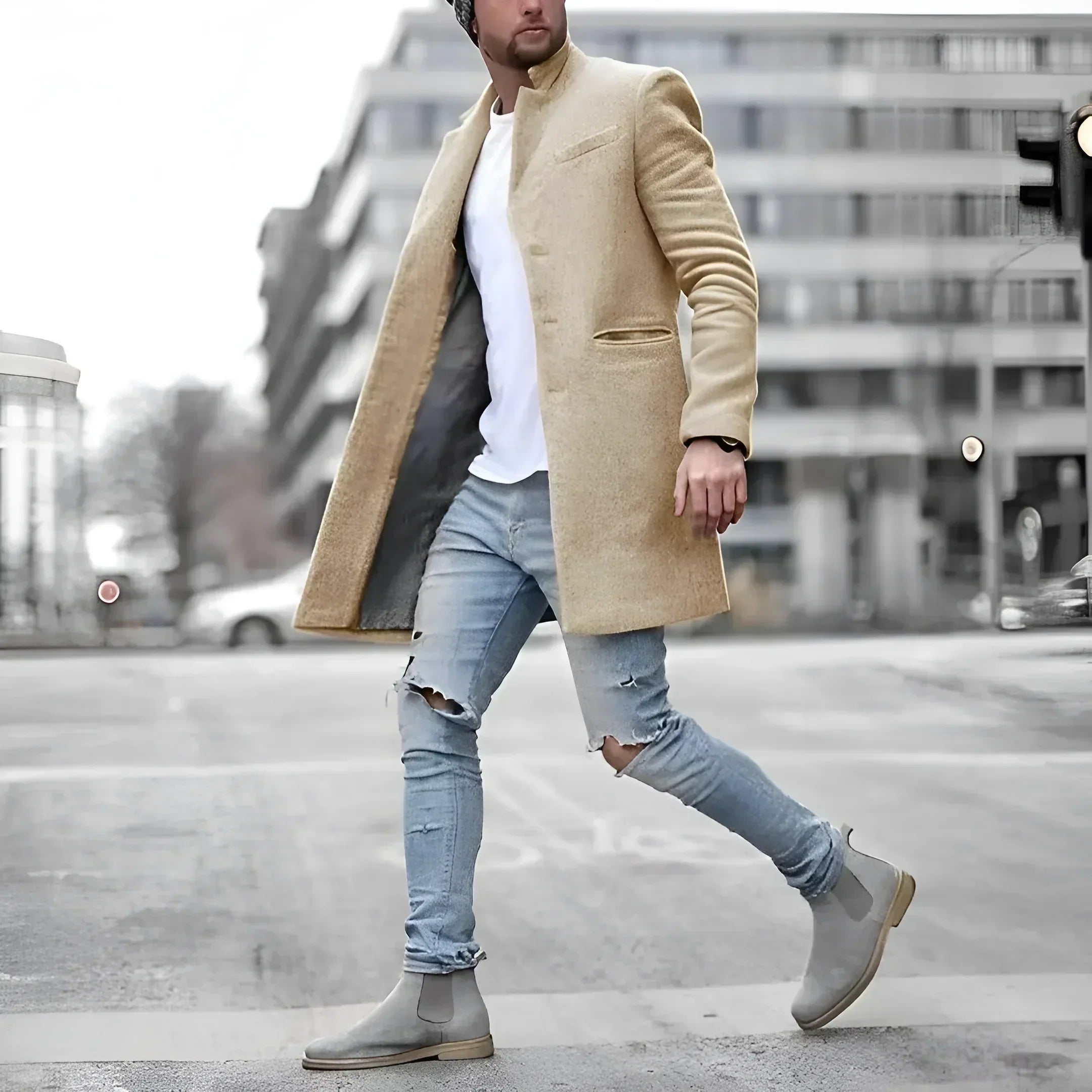 James Men's Long Wool Duster Coat – Elegant Warm Timeless Style