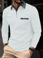 Frank Men's Long Sleeve Polo – Zip Collar with Checkered Pattern