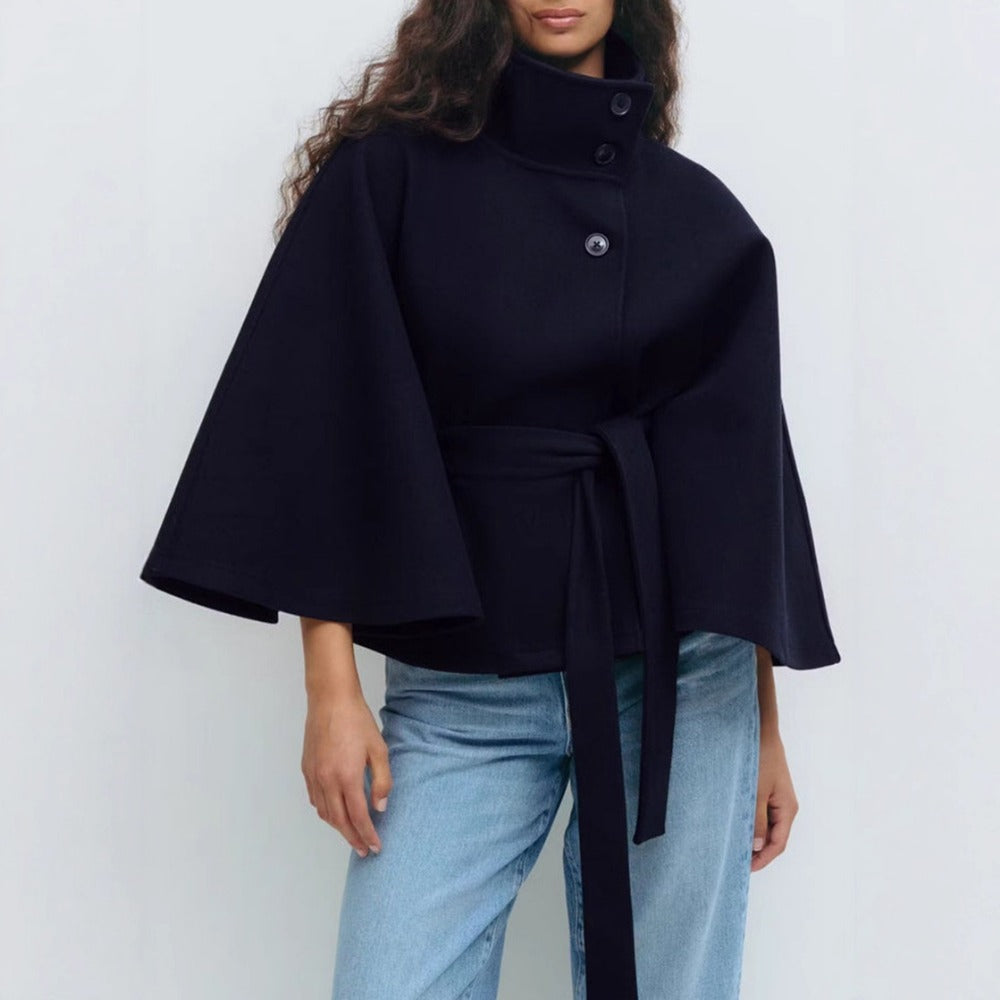 Charlotte Women's Belted Cape Coat with High Collar