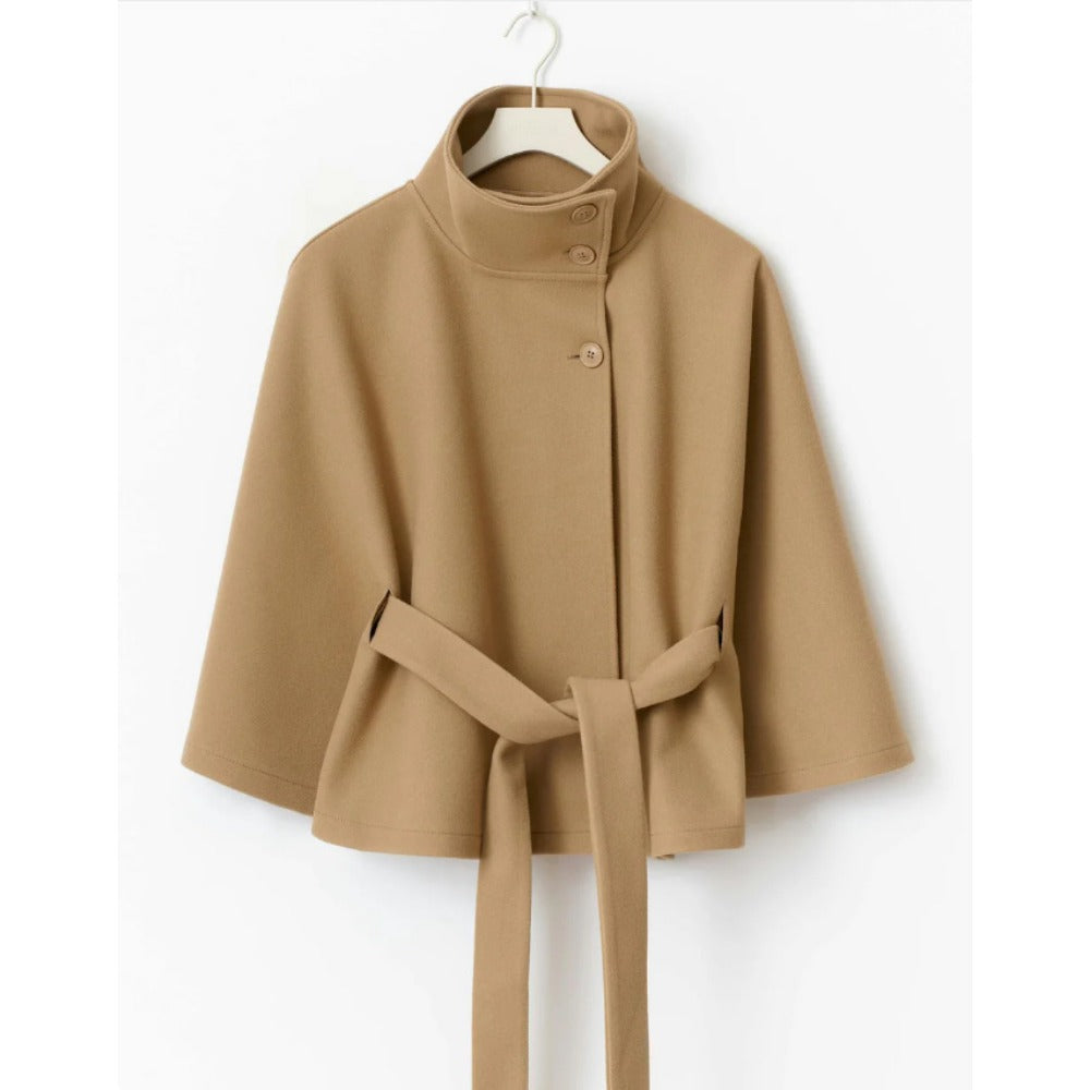 Charlotte Women's Belted Cape Coat with High Collar