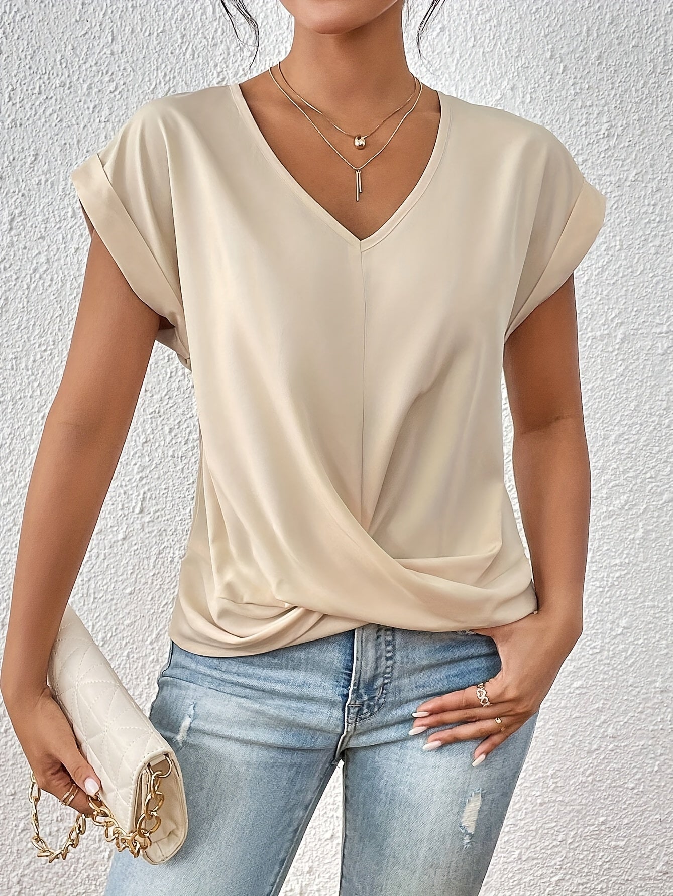 Yasmine Women's V-Neck Draped Knot Top
