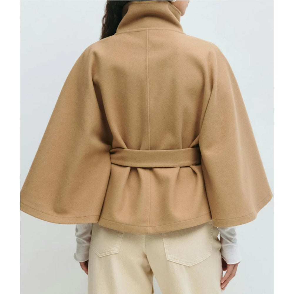 Charlotte Women's Belted Cape Coat with High Collar