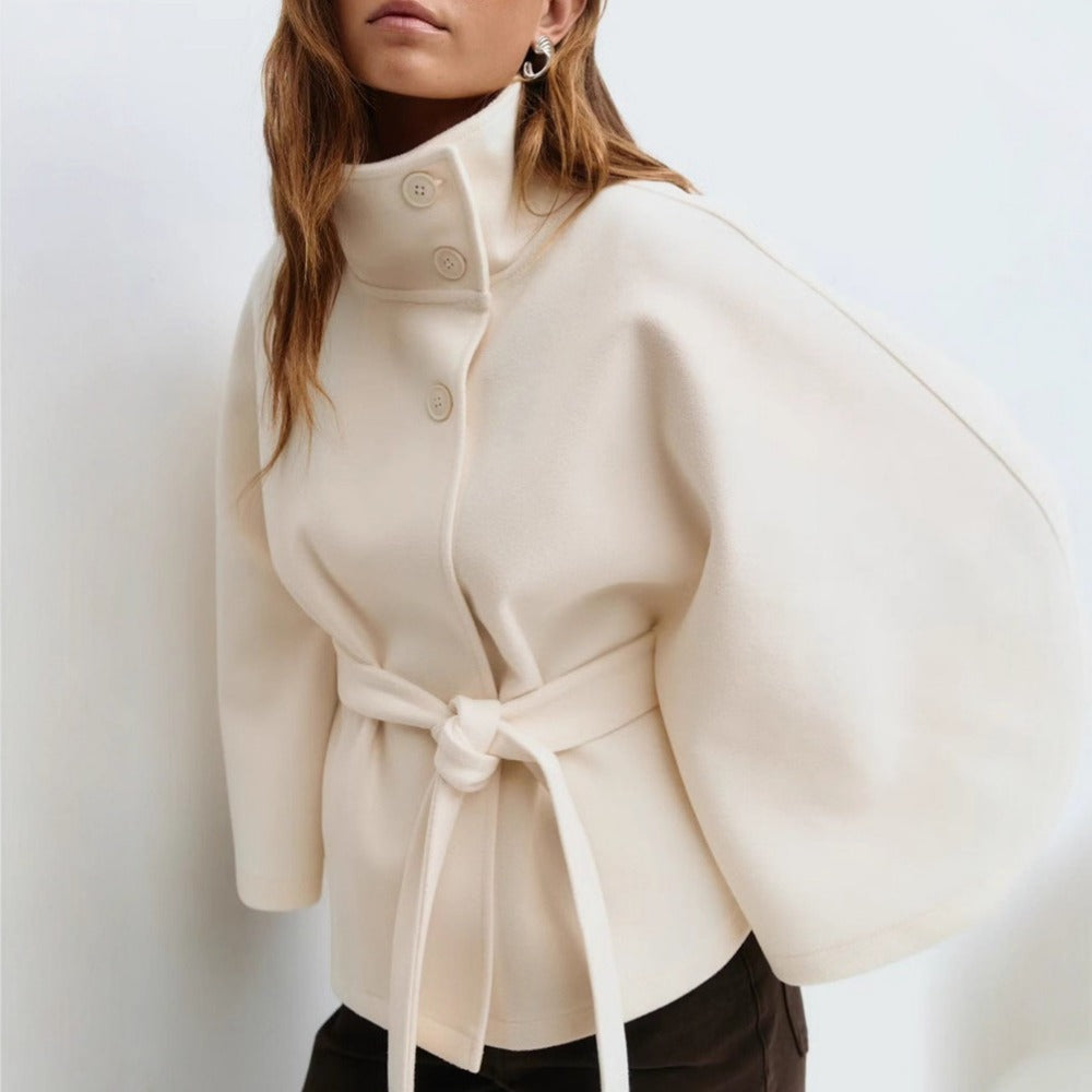 Charlotte Women's Belted Cape Coat with High Collar