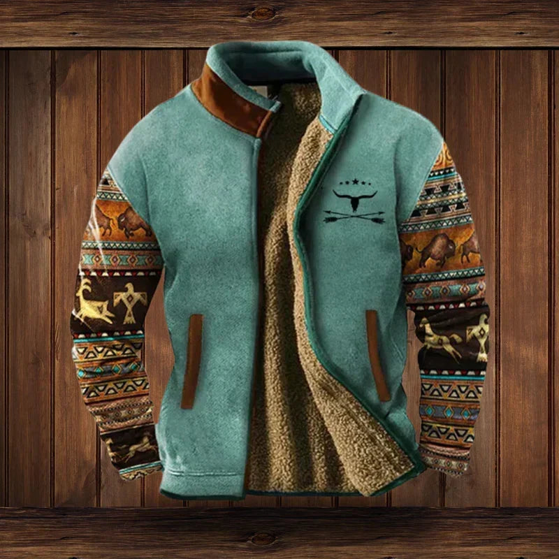 Noah Men's Western Style Jacket – Fleece Lining with Patterned Winter Comfort