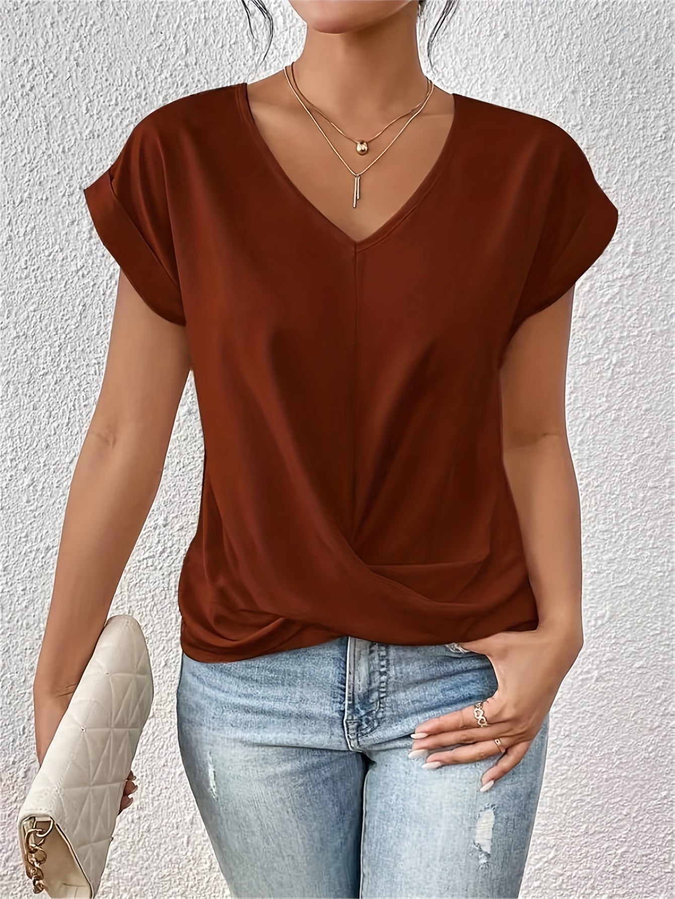 Yasmine Women's V-Neck Draped Knot Top