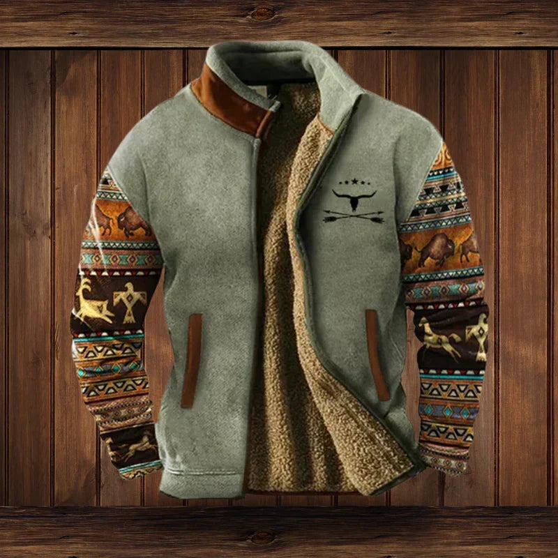 Noah Men's Western Style Jacket – Fleece Lining with Patterned Winter Comfort