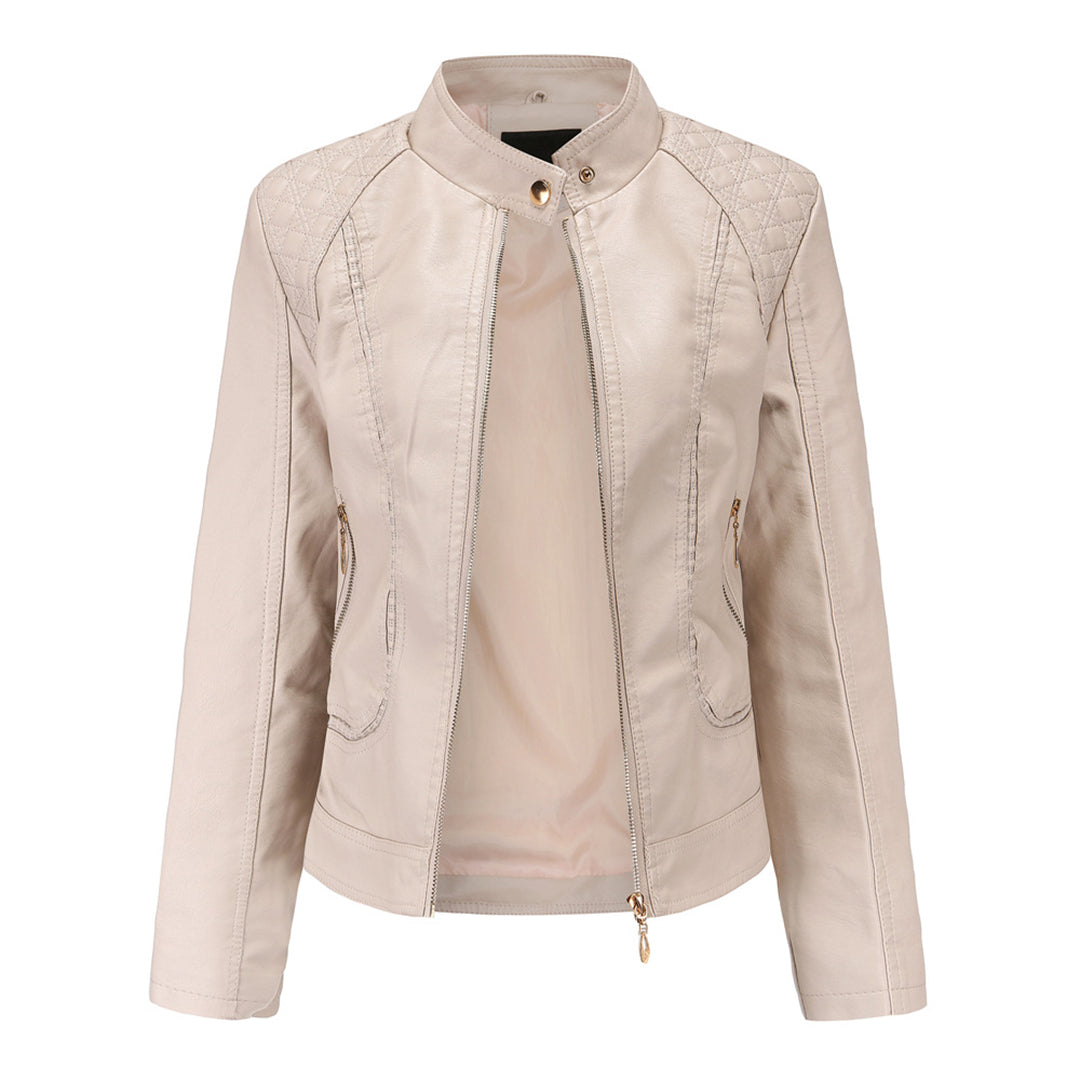 Janiyah Women's Leather Jacket with Stand Collar