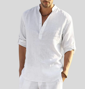 Ansel Men's Linen Shirt – Breathable Summer Shirt with Button Placket and Reversible Sleeves
