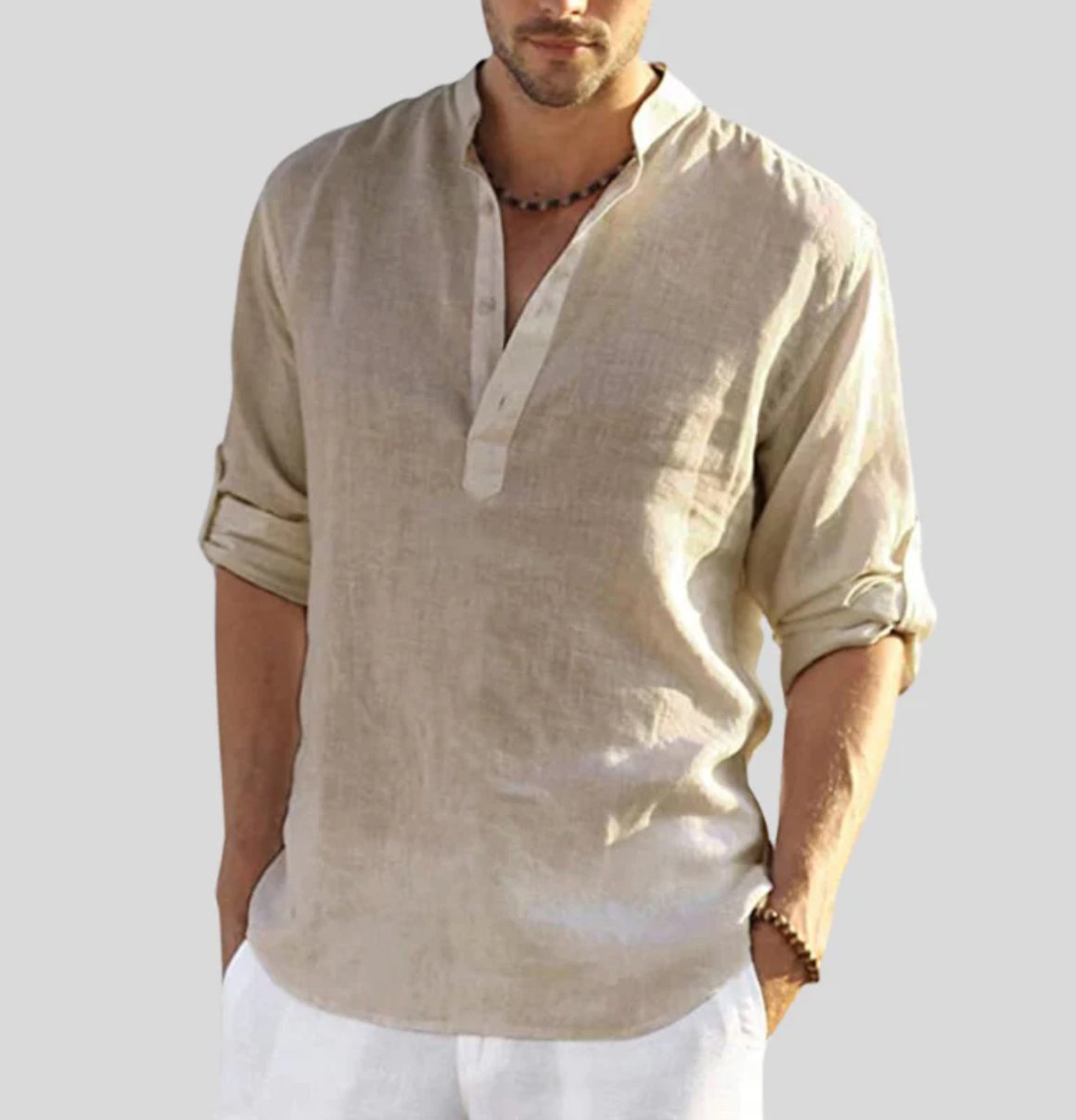 Ansel Men's Linen Shirt – Breathable Summer Shirt with Button Placket and Reversible Sleeves