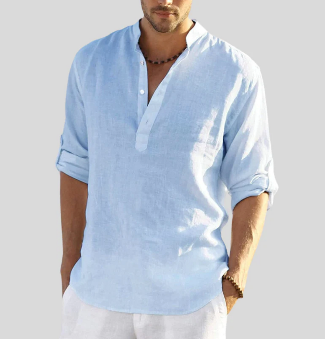 Ansel Men's Linen Shirt – Breathable Summer Shirt with Button Placket and Reversible Sleeves