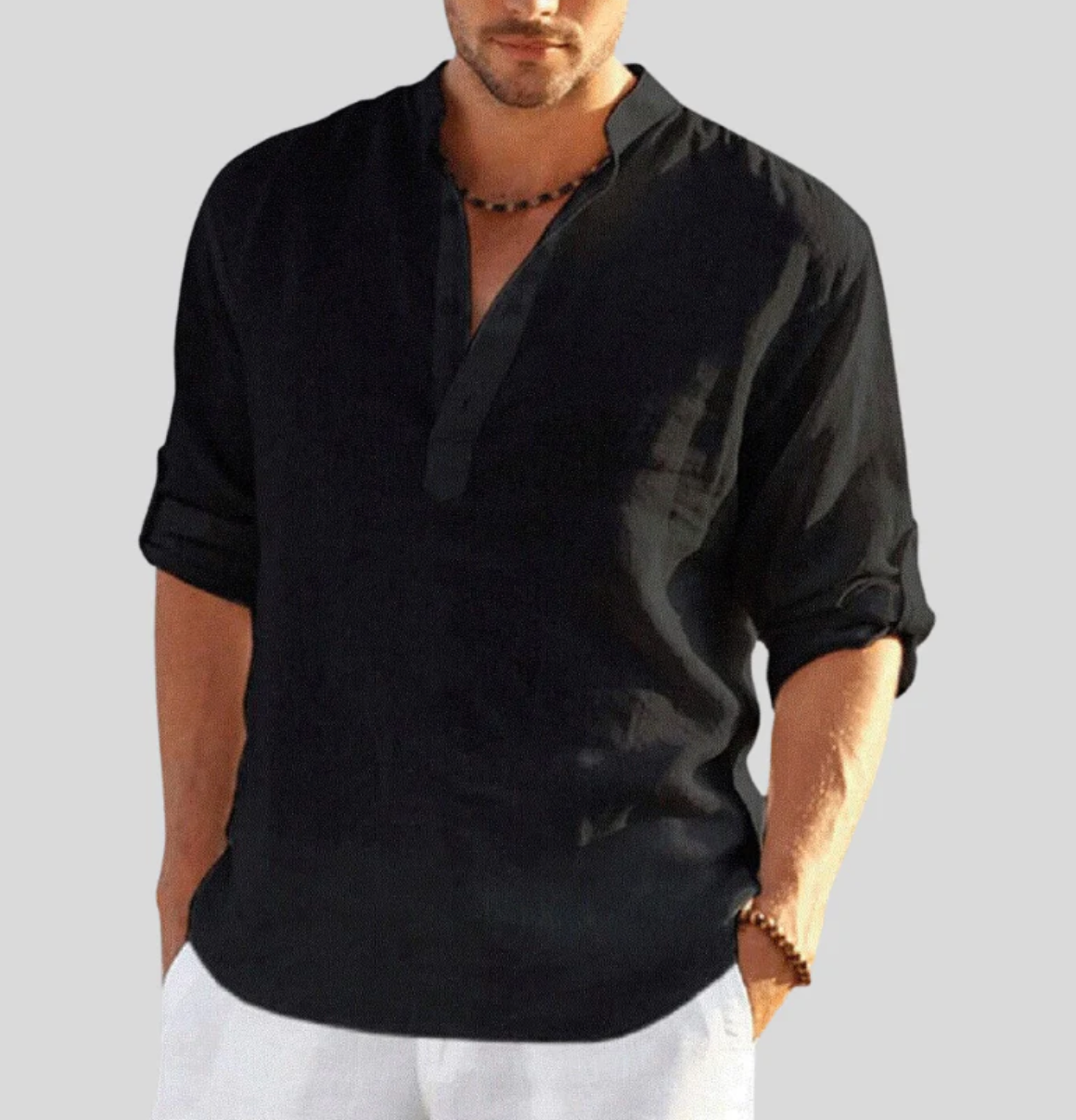 Ansel Men's Linen Shirt – Breathable Summer Shirt with Button Placket and Reversible Sleeves