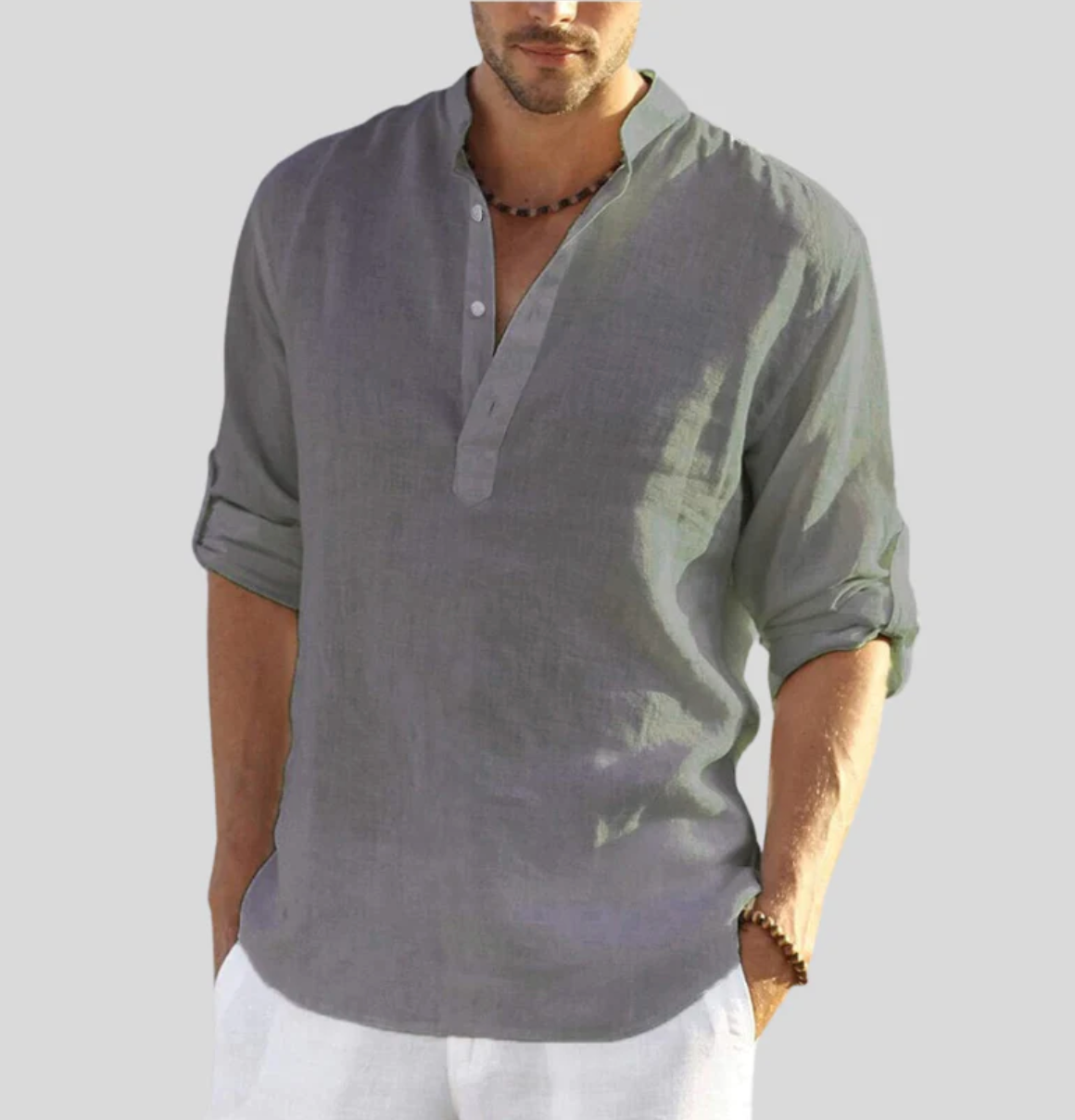Ansel Men's Linen Shirt – Breathable Summer Shirt with Button Placket and Reversible Sleeves
