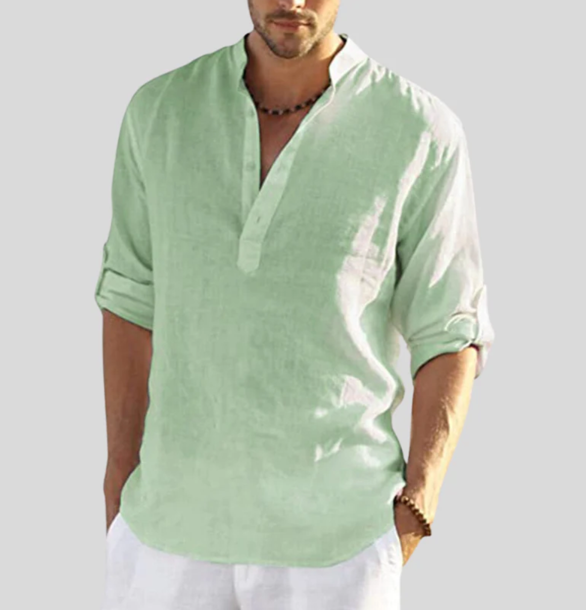 Ansel Men's Linen Shirt – Breathable Summer Shirt with Button Placket and Reversible Sleeves