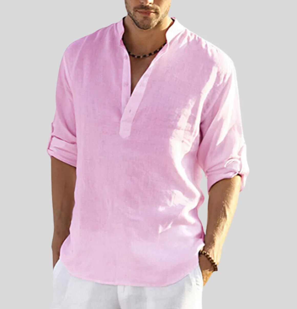 Ansel Men's Linen Shirt – Breathable Summer Shirt with Button Placket and Reversible Sleeves