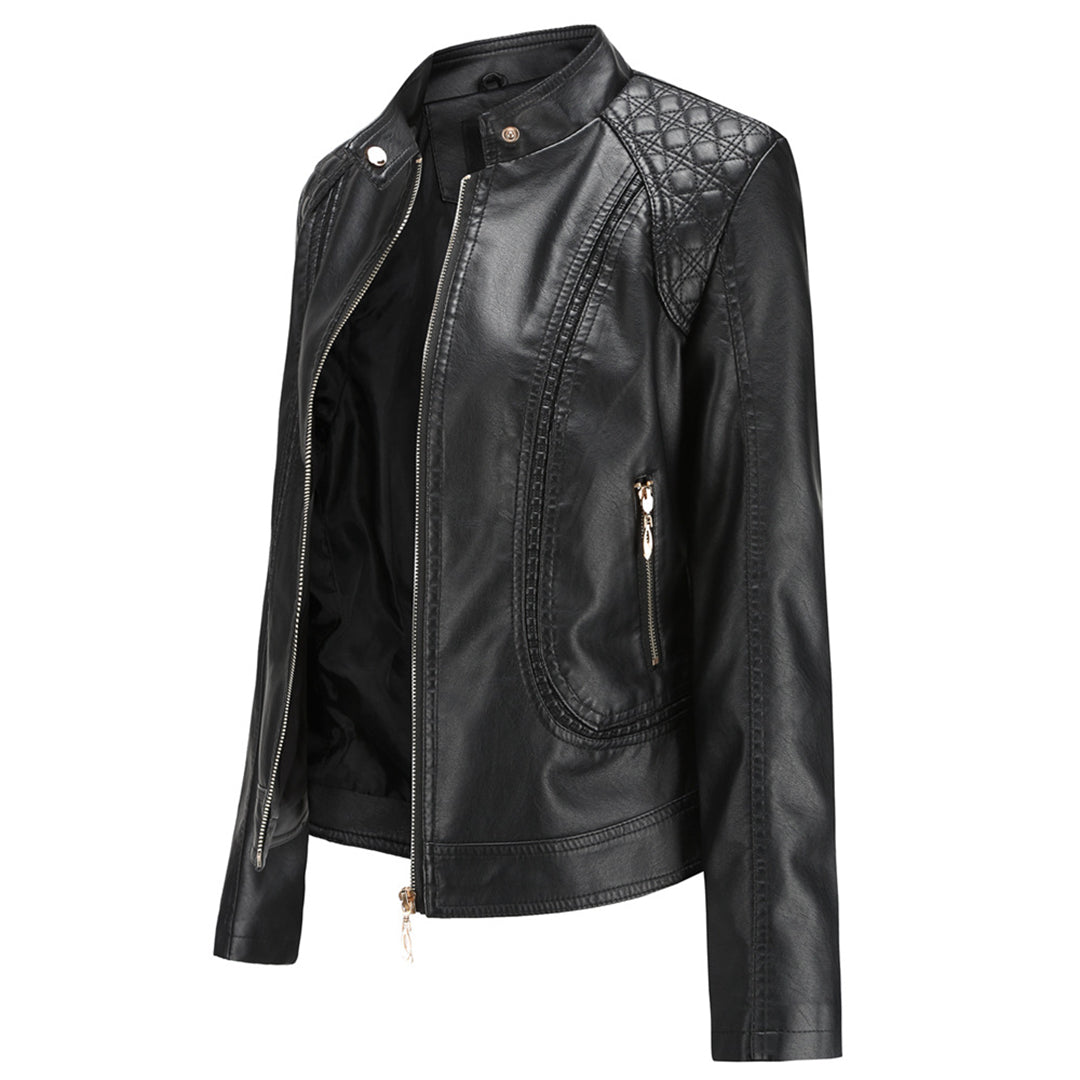 Janiyah Women's Leather Jacket with Stand Collar