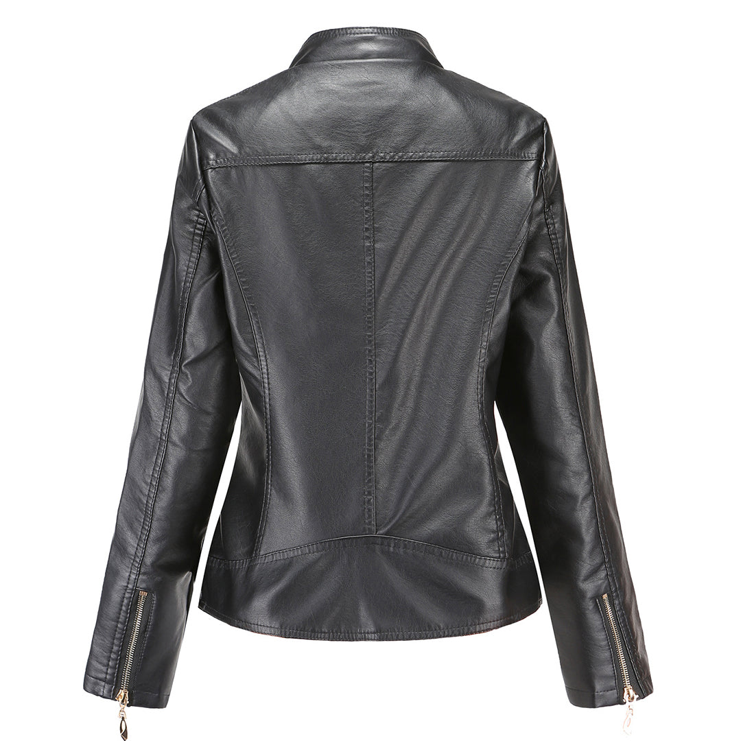 Janiyah Women's Leather Jacket with Stand Collar