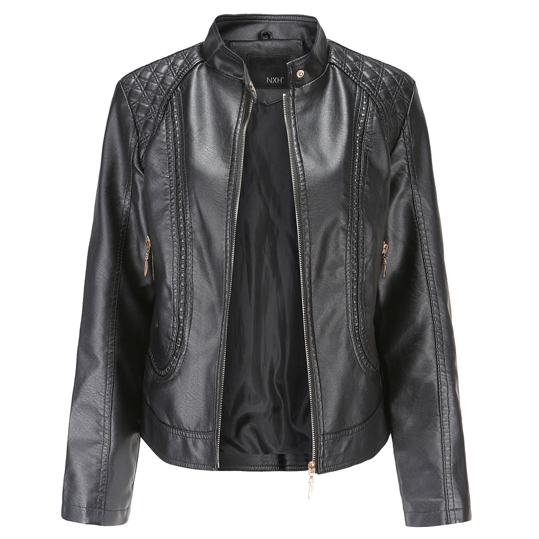 Janiyah Women's Leather Jacket with Stand Collar