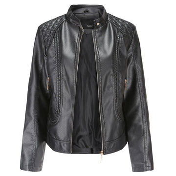 Janiyah Women's Leather Jacket with Stand Collar