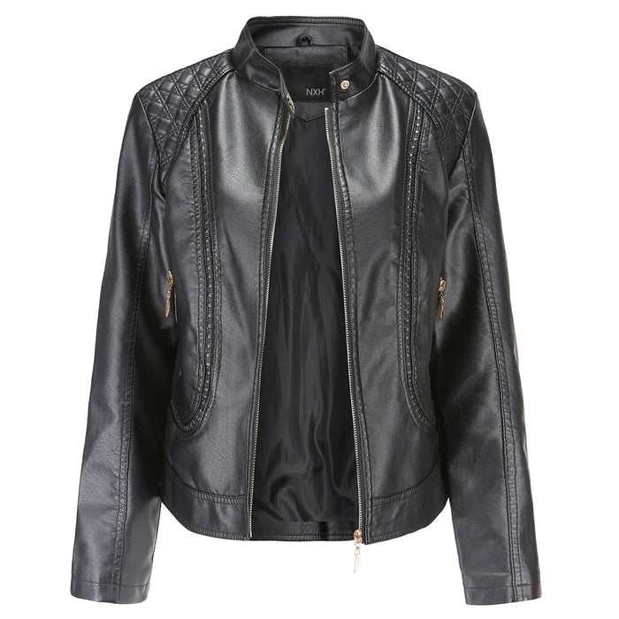 Janiyah Women's Leather Jacket with Stand Collar