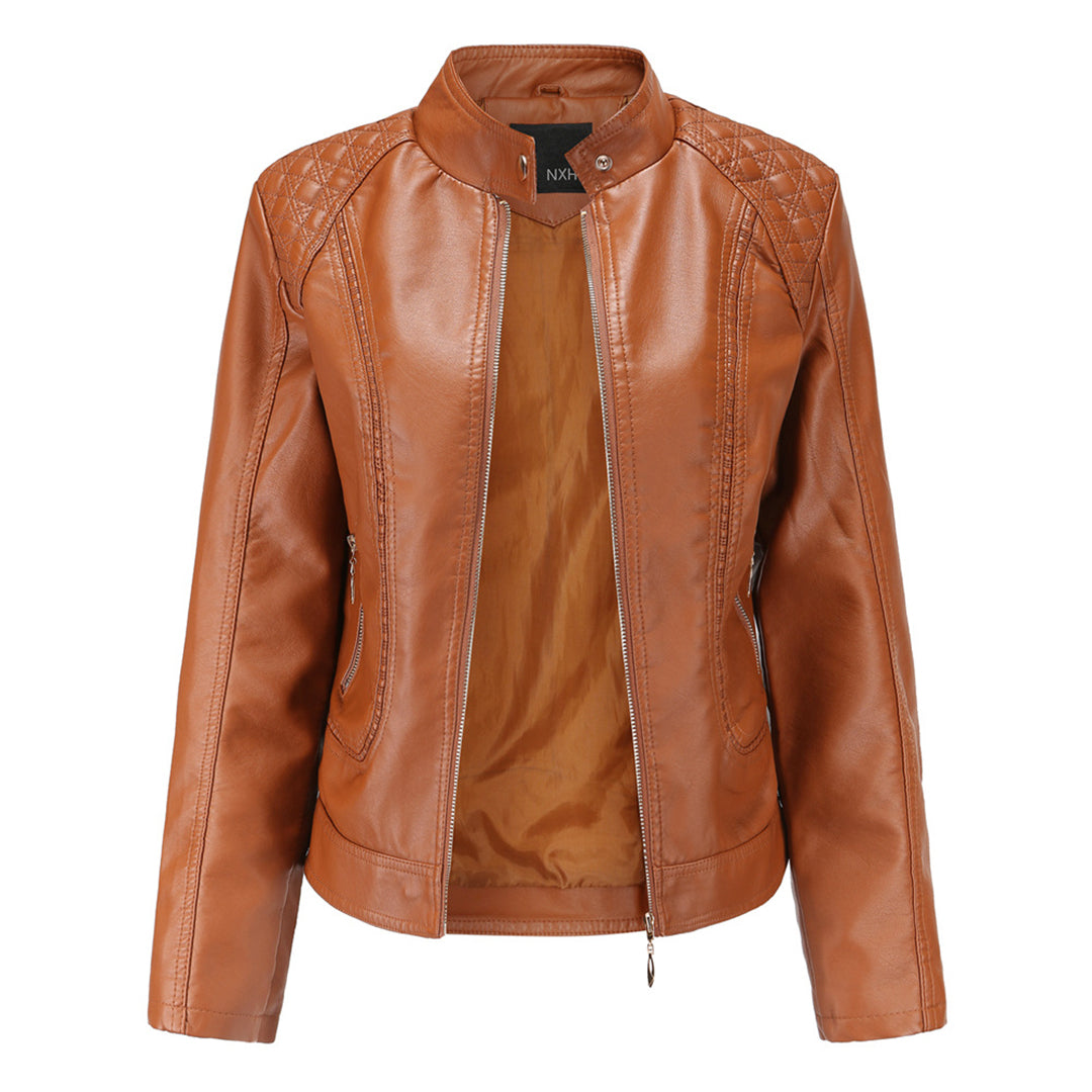 Janiyah Women's Leather Jacket with Stand Collar