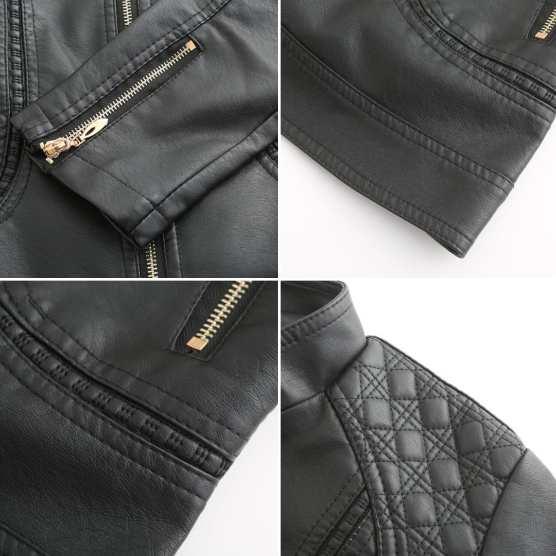 Janiyah Women's Leather Jacket with Stand Collar