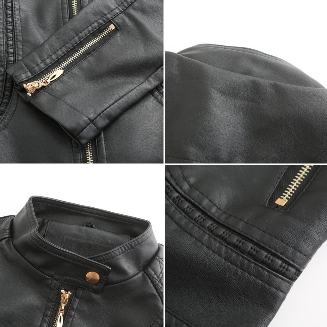 Janiyah Women's Leather Jacket with Stand Collar