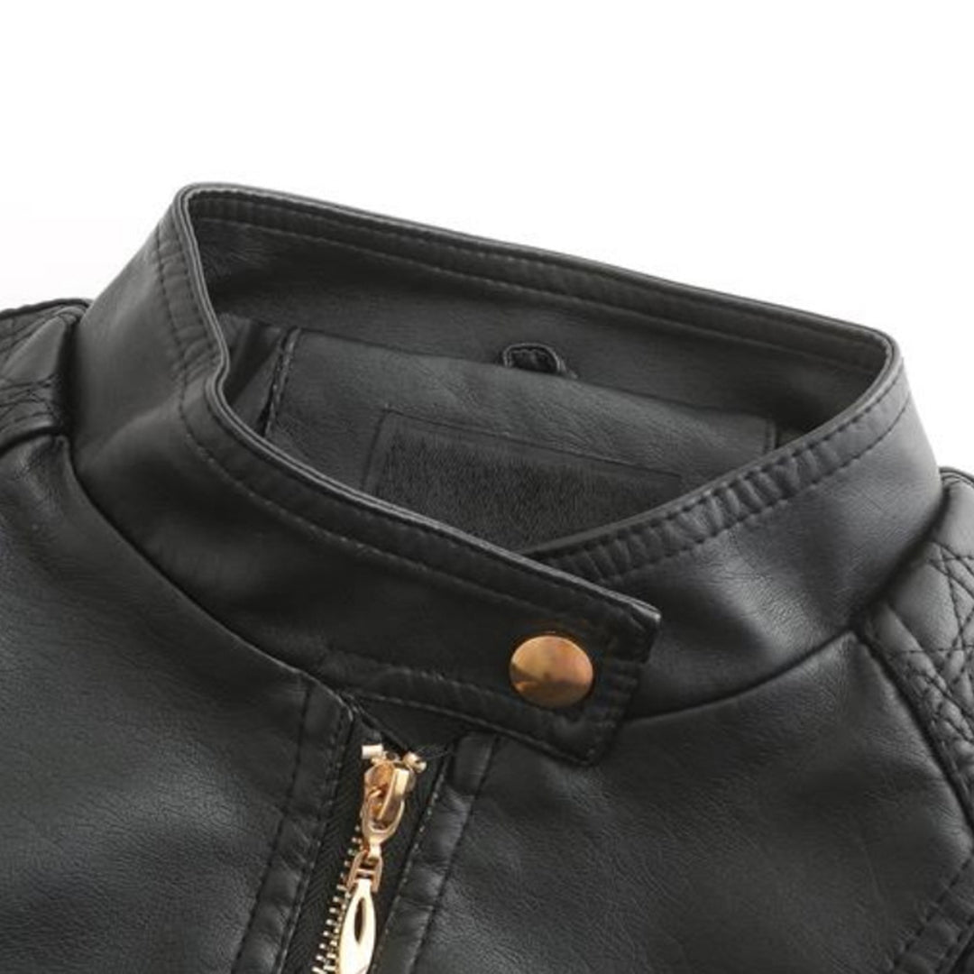 Janiyah Women's Leather Jacket with Stand Collar