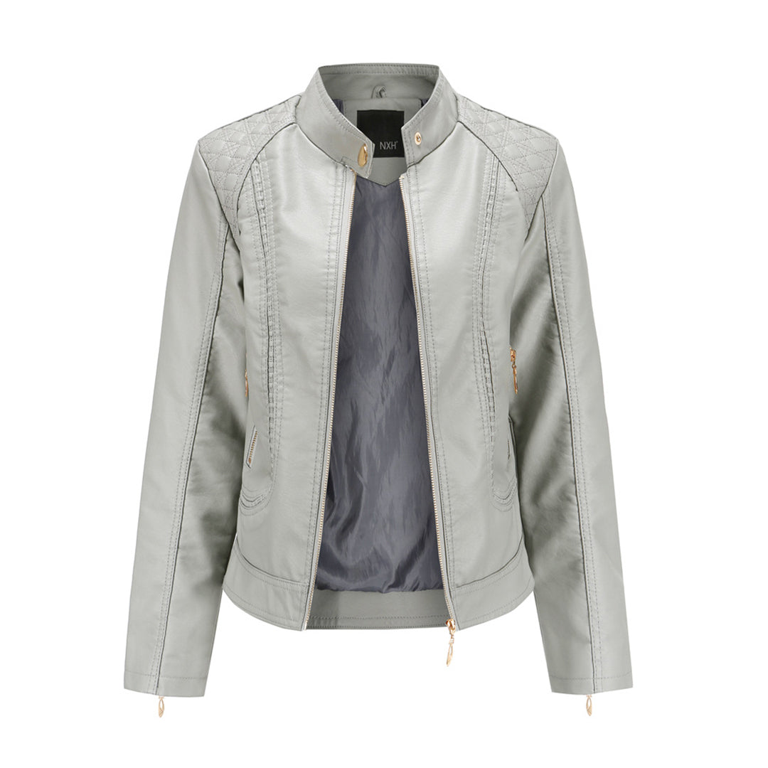 Janiyah Women's Leather Jacket with Stand Collar