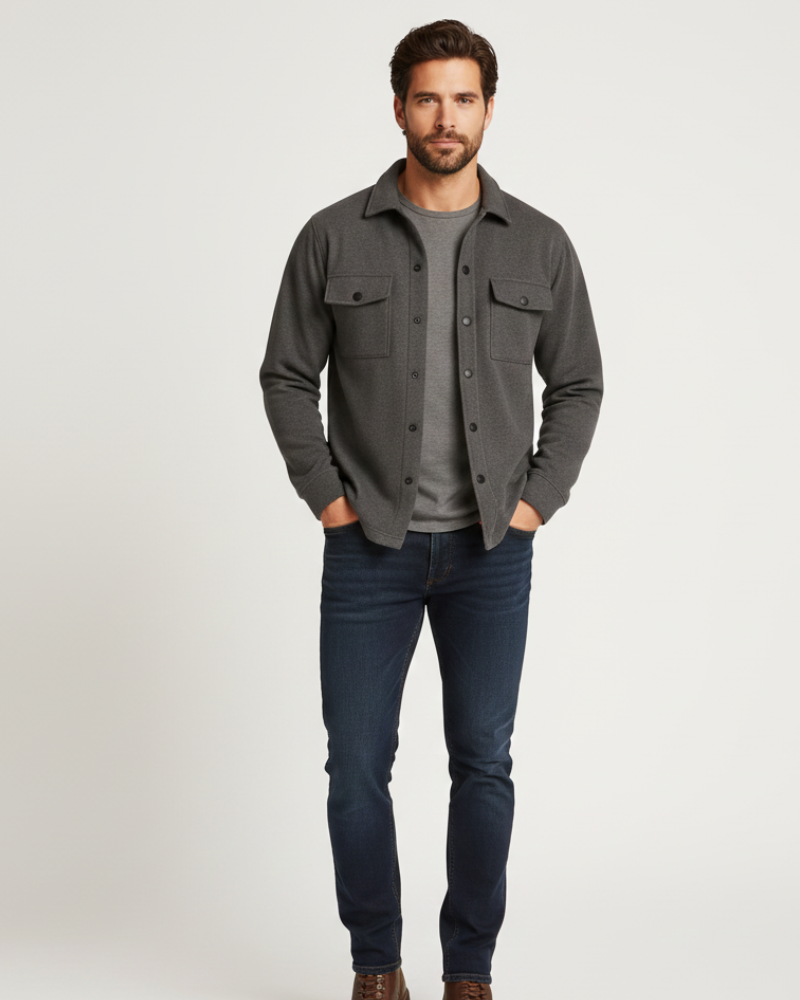 Noir Elan Men's Overshirt – Casual Chic Shirt Jacket in Blended Cotton Regular Fit