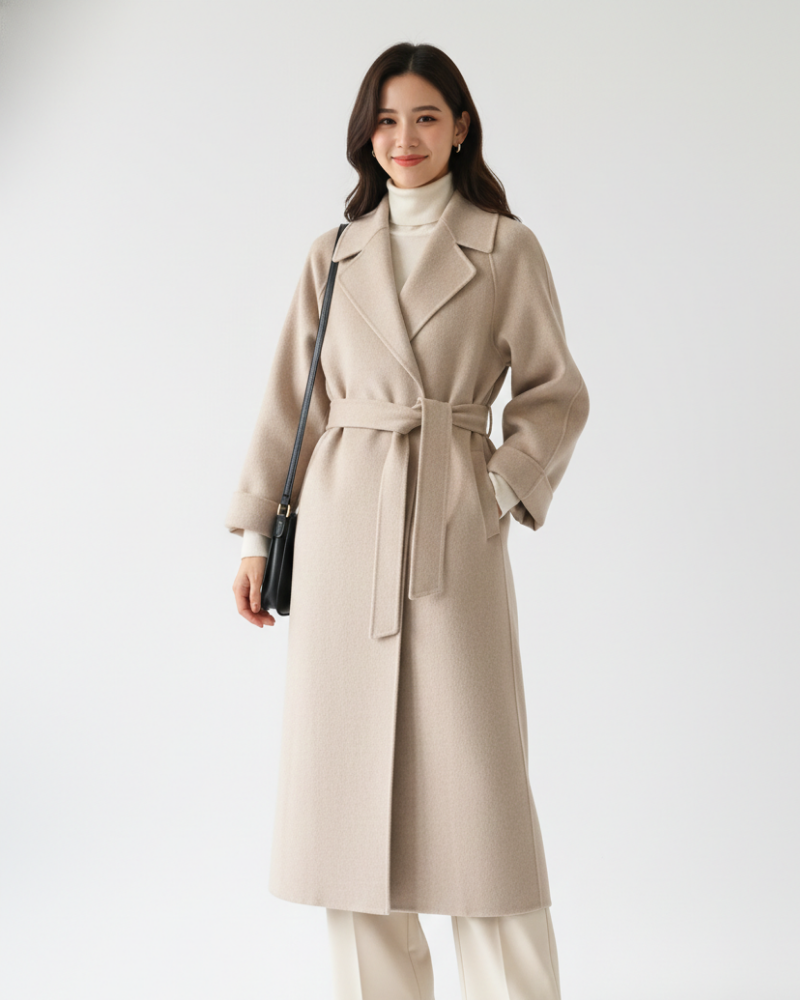 Talitha Women's Wool Blend Long Coat with Lapel Collar