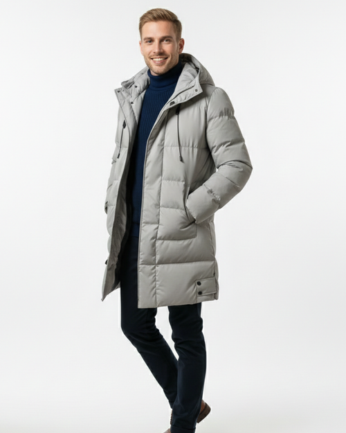 Arlo Men's Long Puffer Coat – Warm Winter Down Jacket with Hood