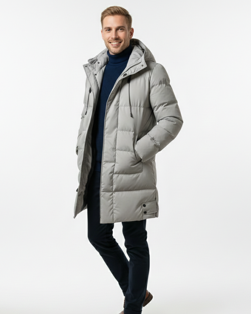Arlo Men's Long Puffer Coat – Warm Winter Down Jacket with Hood