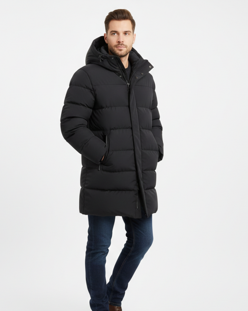 Arlo Men's Long Puffer Coat – Warm Winter Down Jacket with Hood