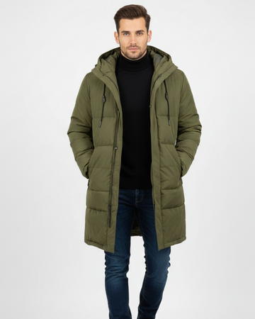 Arlo Men's Long Puffer Coat – Warm Winter Down Jacket with Hood