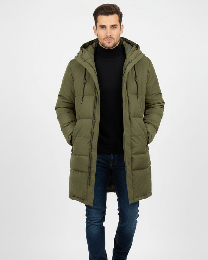 Arlo Men's Long Puffer Coat – Warm Winter Down Jacket with Hood