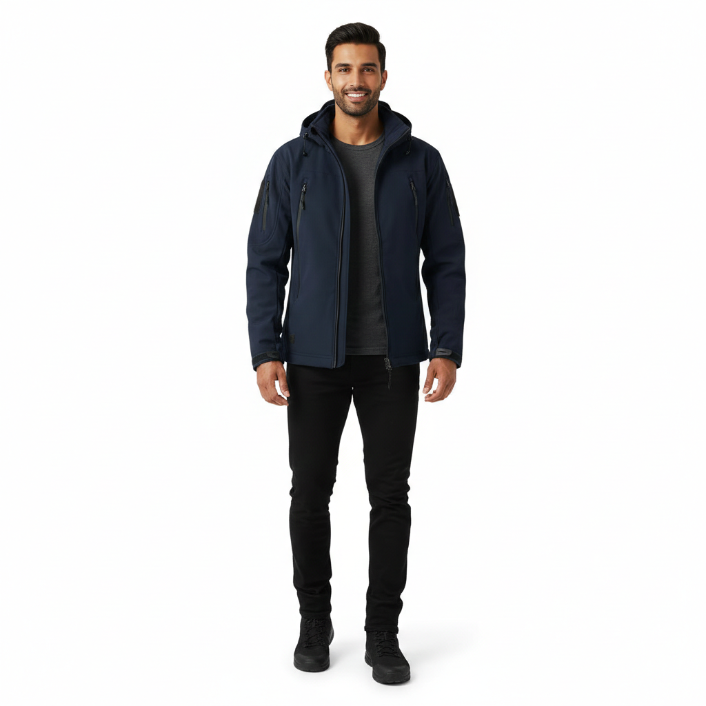 Lusian Men's Softshell Jacket – Adjustable Hooded Coat with Zipper and Pockets