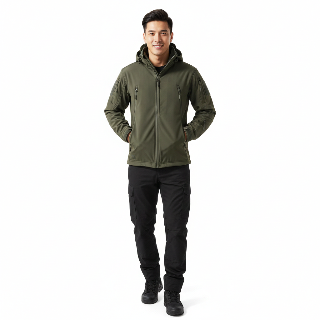 Lusian Men's Softshell Jacket – Adjustable Hooded Coat with Zipper and Pockets