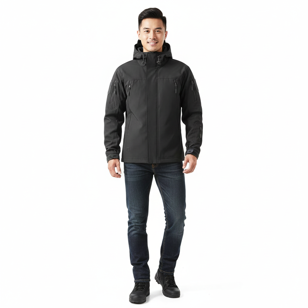 Lusian Men's Softshell Jacket – Adjustable Hooded Coat with Zipper and Pockets