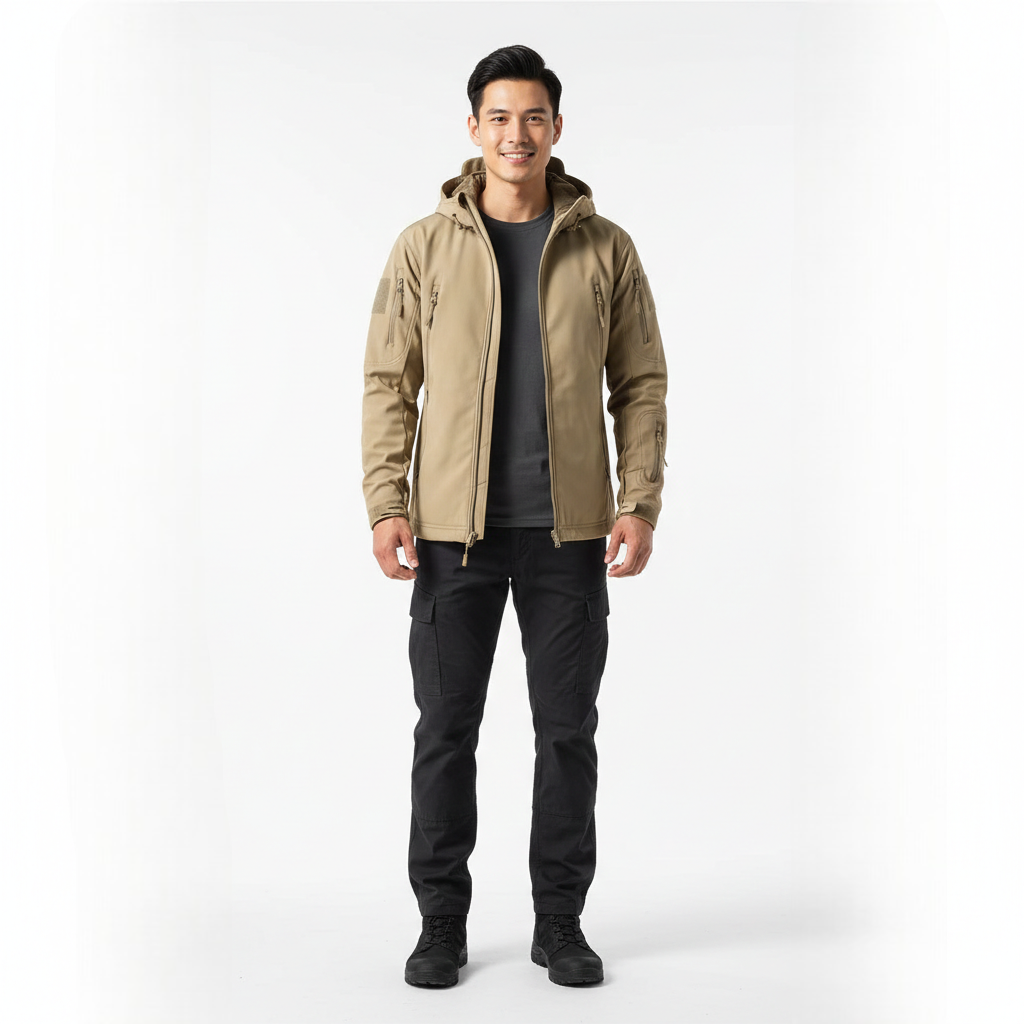 Lusian Men's Softshell Jacket – Adjustable Hooded Coat with Zipper and Pockets