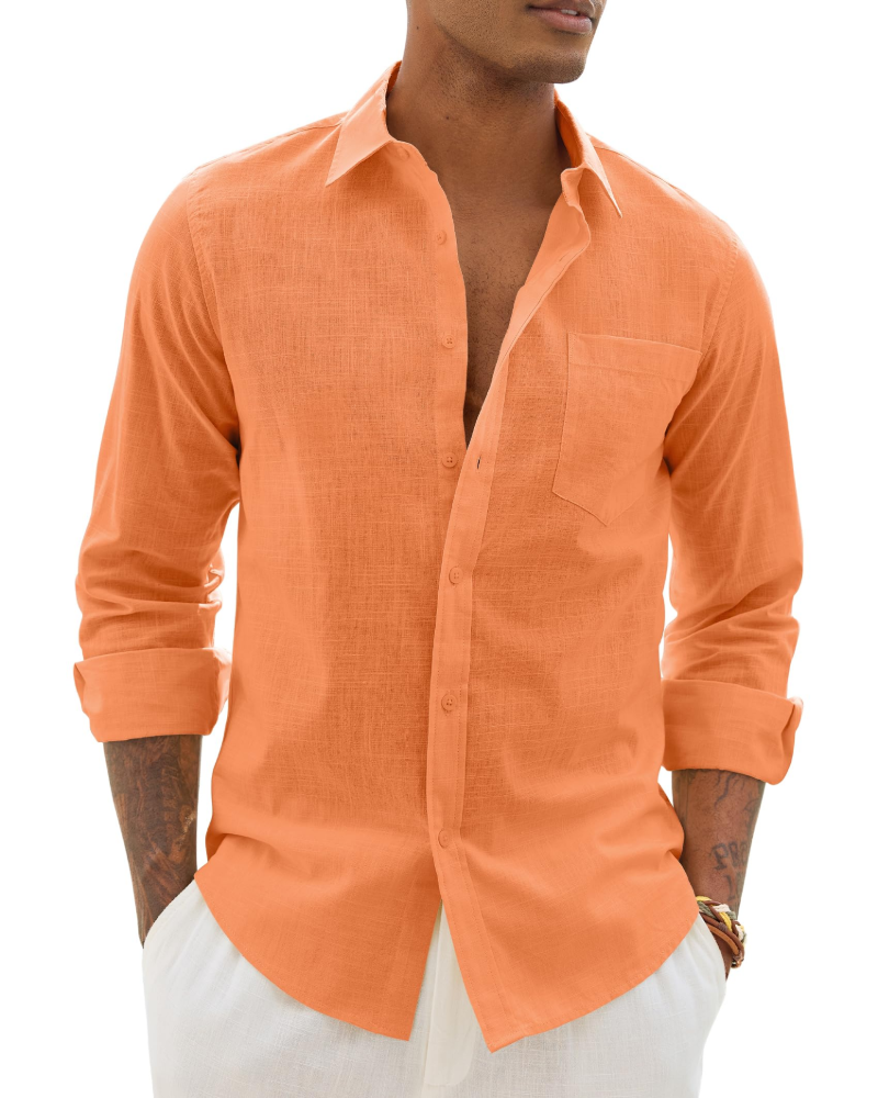 Hugo Men's Cotton Linen Shirt – Long Sleeve Light Casual Chic Style