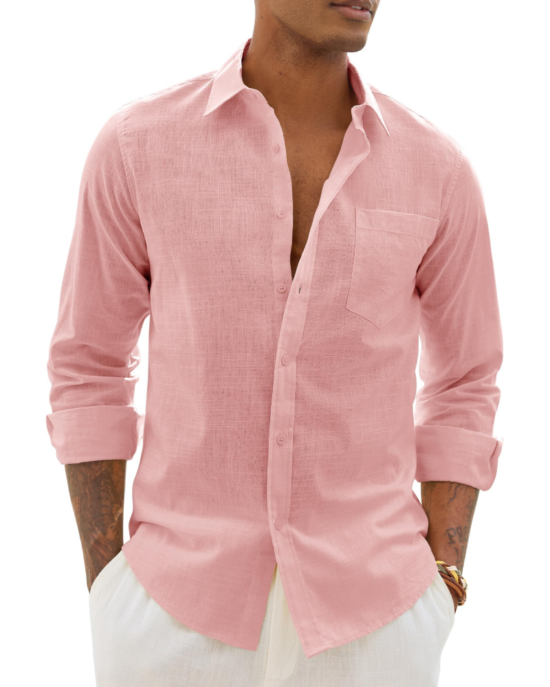 Hugo Men's Cotton Linen Shirt – Long Sleeve Light Casual Chic Style