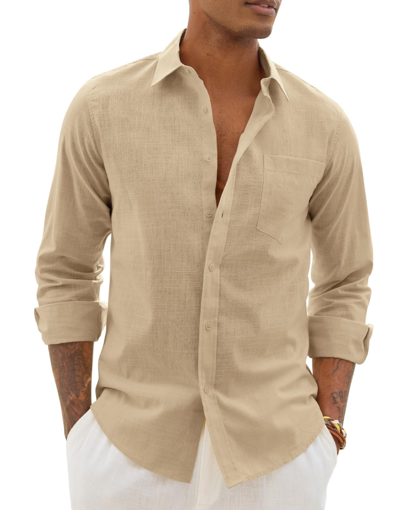 Hugo Men's Cotton Linen Shirt – Long Sleeve Light Casual Chic Style