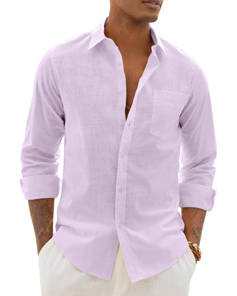 Hugo Men's Cotton Linen Shirt – Long Sleeve Light Casual Chic Style