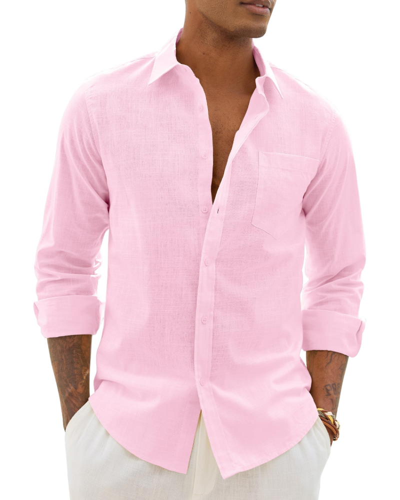 Hugo Men's Cotton Linen Shirt – Long Sleeve Light Casual Chic Style