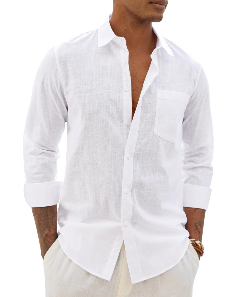 Hugo Men's Cotton Linen Shirt – Long Sleeve Light Casual Chic Style