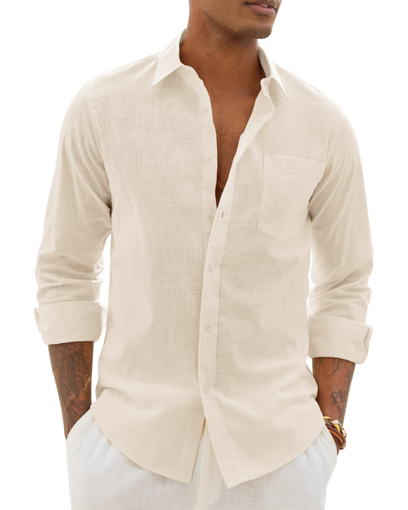 Hugo Men's Cotton Linen Shirt – Long Sleeve Light Casual Chic Style