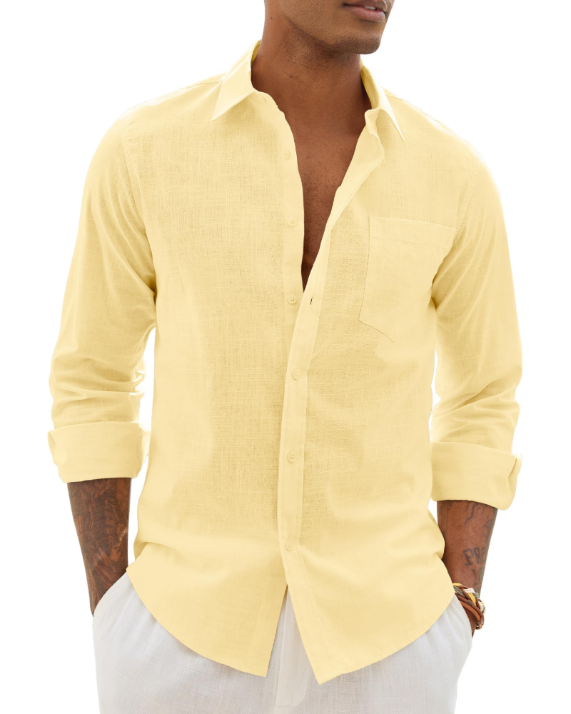 Hugo Men's Cotton Linen Shirt – Long Sleeve Light Casual Chic Style